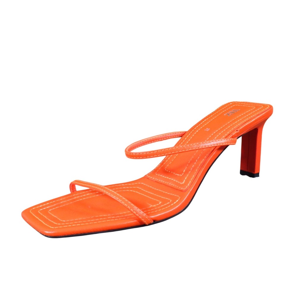 Zara Women‎ Strappy Heeled Sandals Size 36 US 6 Party Evening Vibrant Orange